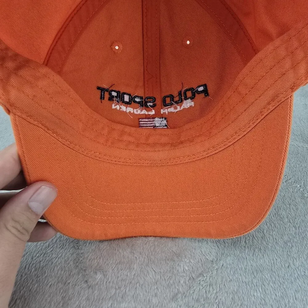 Vintage Polo Sport Ralph Lauren Hat Orange USA Flag Rare Cap Adjustable 90s Y2K